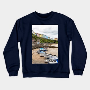 Tenby Harbour Boats Waiting For The Tide, Pembrokeshire, Wales Crewneck Sweatshirt